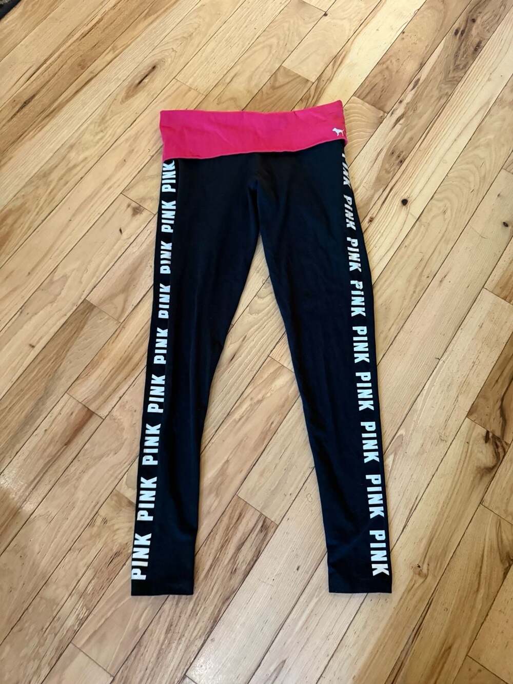 PINK Victoria's Secret Black and White Logo Yoga Leggings Pink Fold-Over